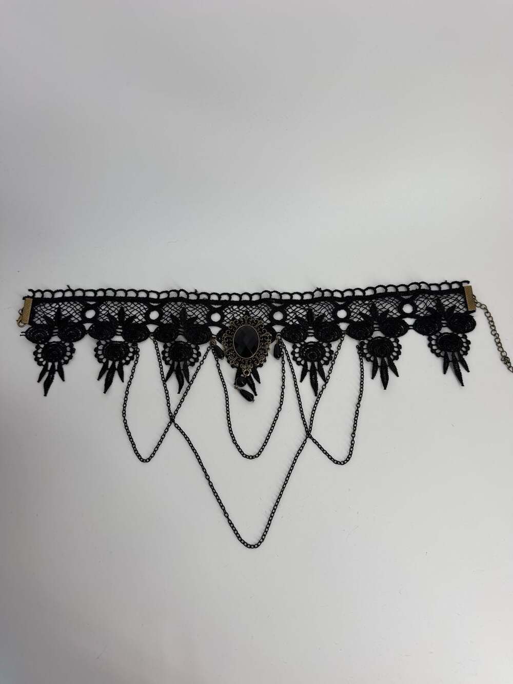 Gothic Black Lace Cameo Choker Necklace Victorian Draped Chain Statement Jewelry
